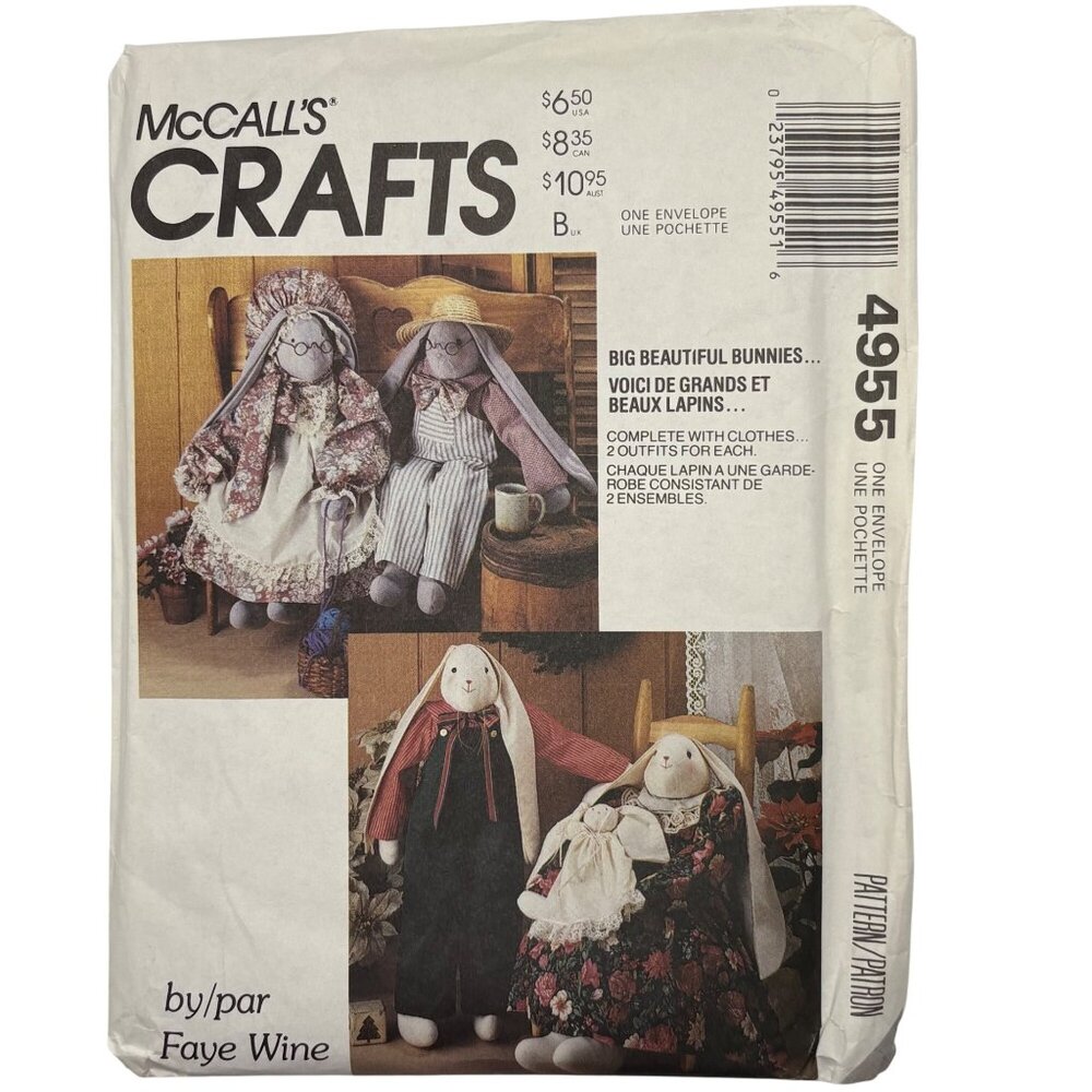 McCalls Crafts Pattern 4955 Big Bunny Dolls & Wardrobe By Faye Wine
